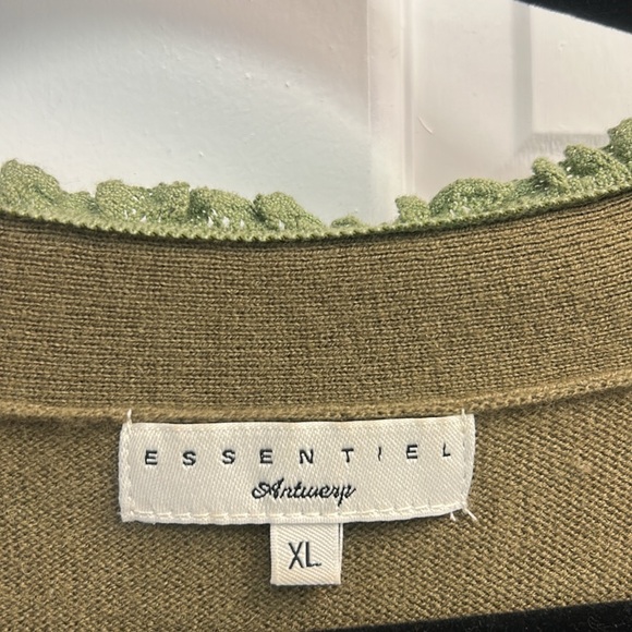 Essentiel Antwerp Merino Wool Blend V-Neck Olive Green Open Front Sweater Vest - Picture 2 of 6